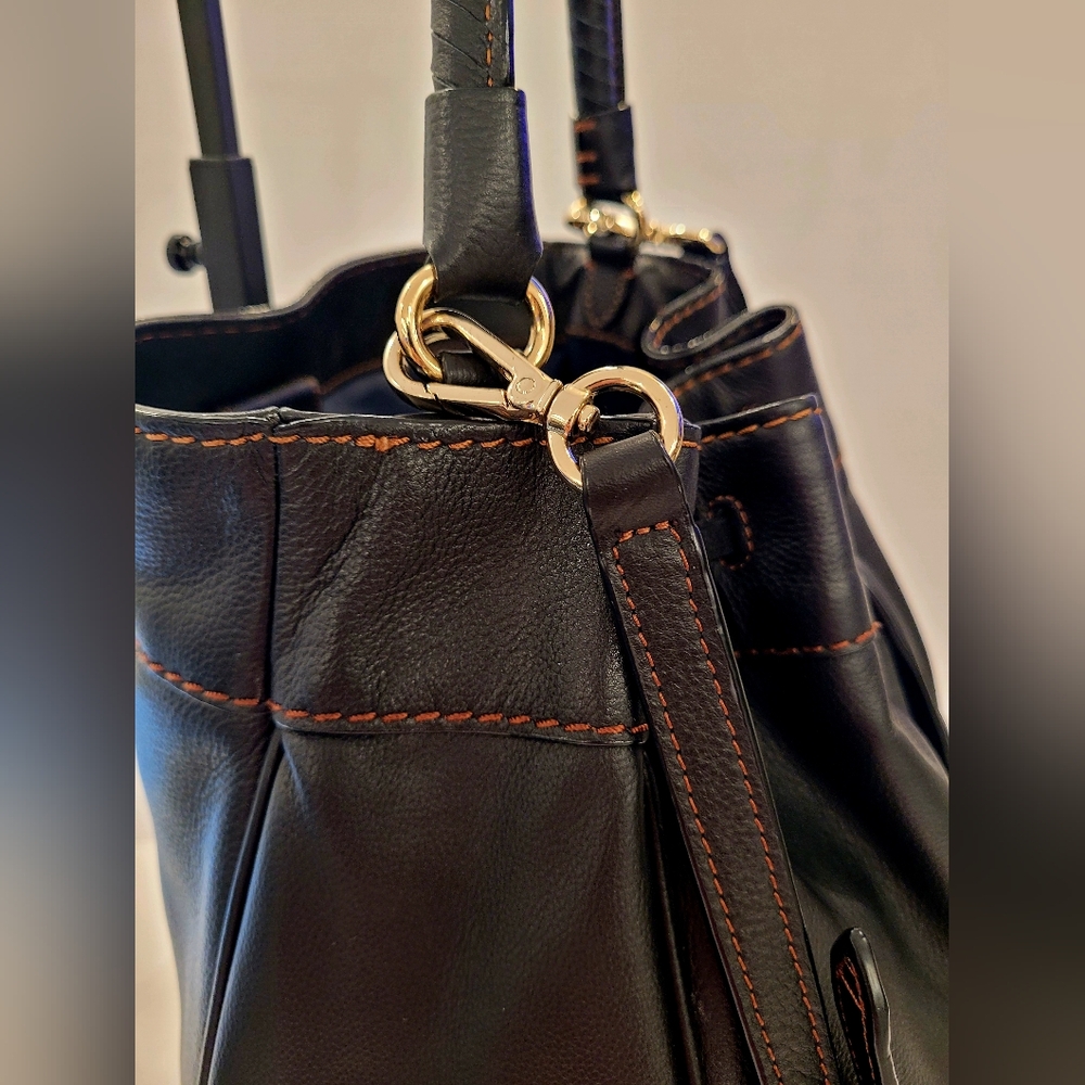 Cole Haan Black Leather Bucket Bag with Tassels - Picture 6 of 8